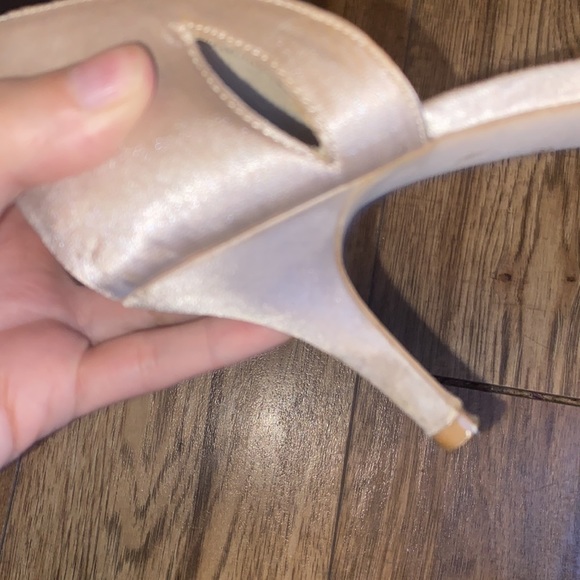 Champagne Satin Peep Toe Heels with Crystal Accents - Picture 5 of 7